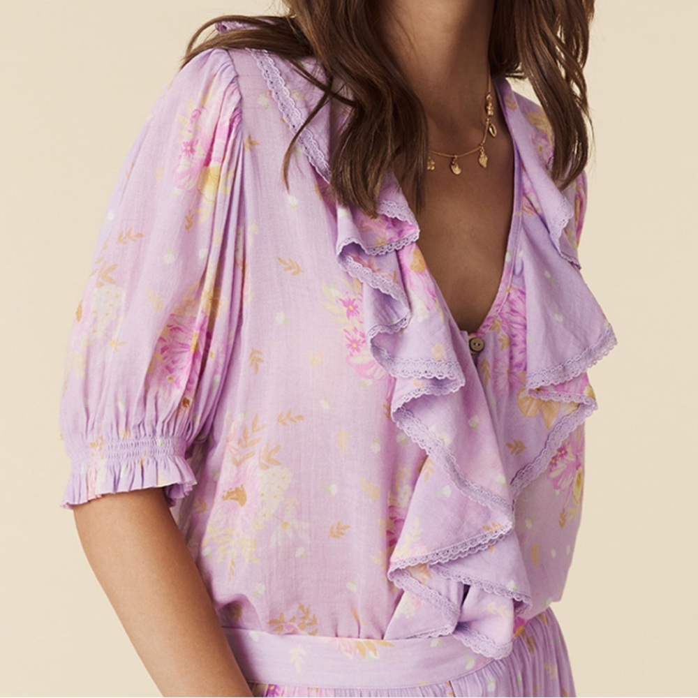 Spell Lavender Floral Ruffle Blouse